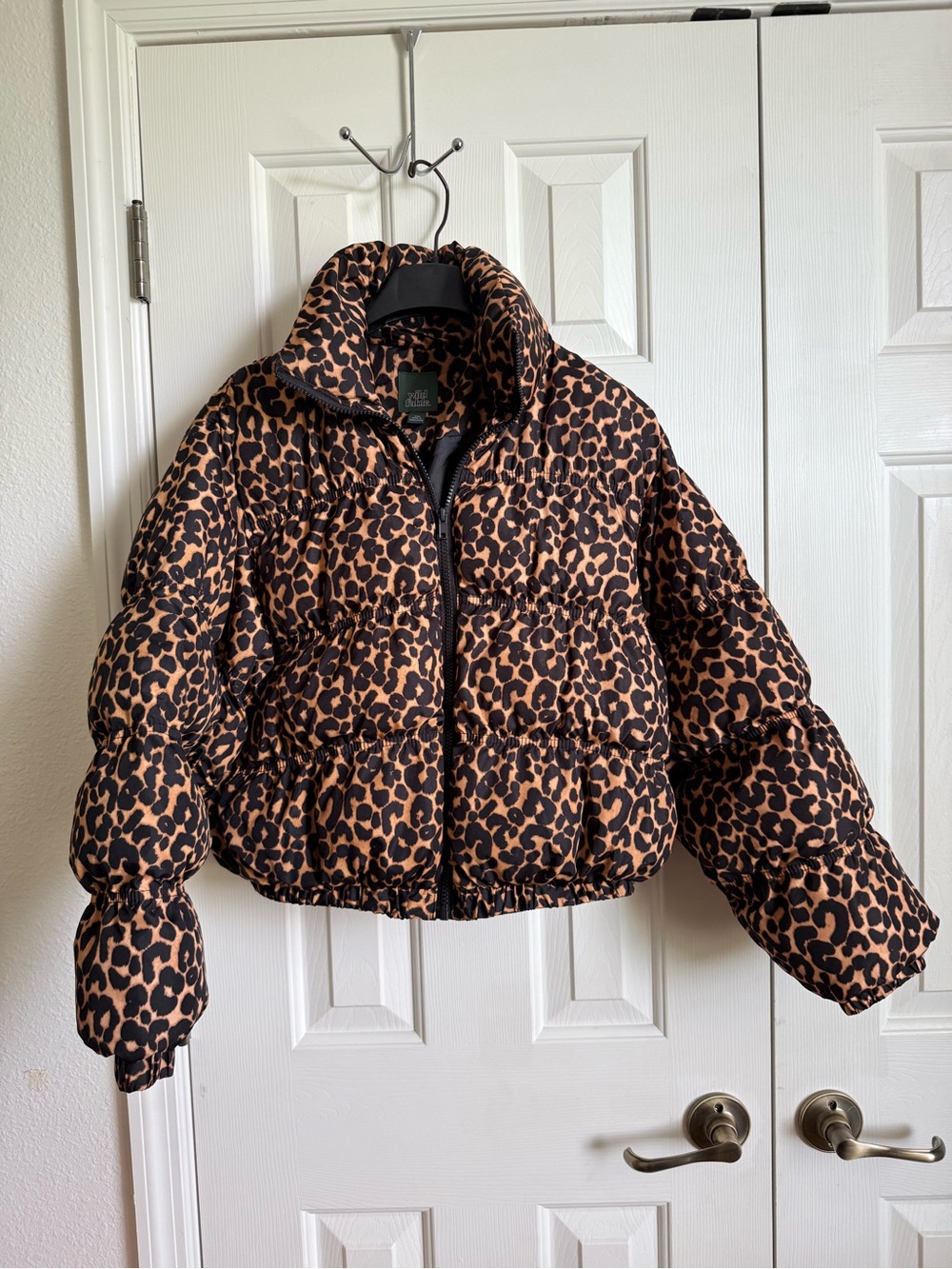 wild fable Leopard-Print Puffer Jacket - Brown & Black